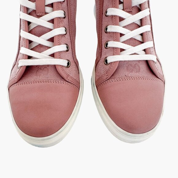 Gucci Rebel High Top GG Sneakers EU 37 US 7 Pink Monogram Canvas Lace Up Cap Toe - Picture 4 of 13